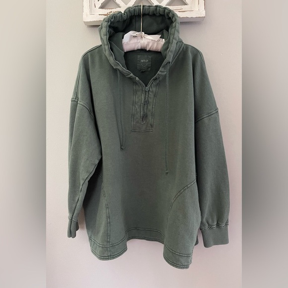 Aerie Beach Weekend Oversized Hoodie In Army / Olive Green Size M - Picture 2 of 11